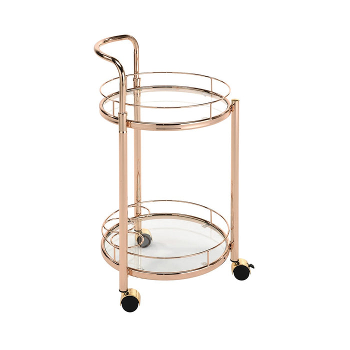 Value Harry Rose Gold Metal & Clear Glass Trolley Shelving Unit CIMC 