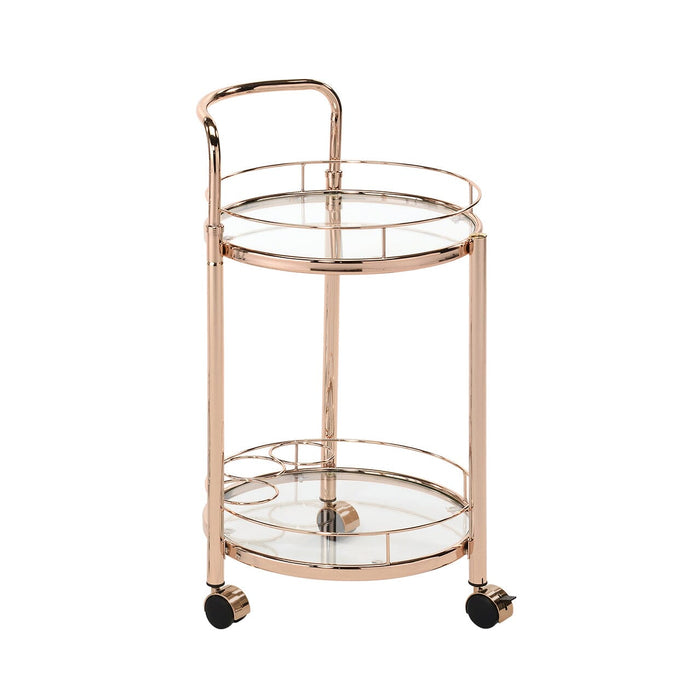 Value Harry Rose Gold Metal & Clear Glass Trolley Shelving Unit CIMC 