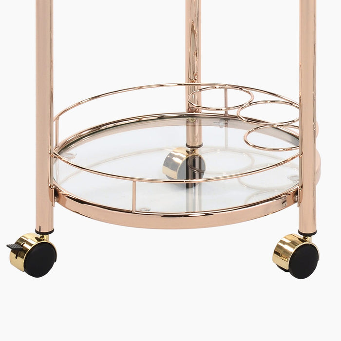 Value Harry Rose Gold Metal & Clear Glass Trolley Shelving Unit CIMC 