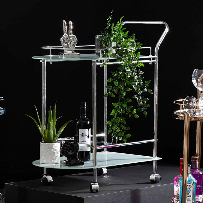 Value Bavaro Chrome Metal Drinks Trolley Shelving Unit CIMC 