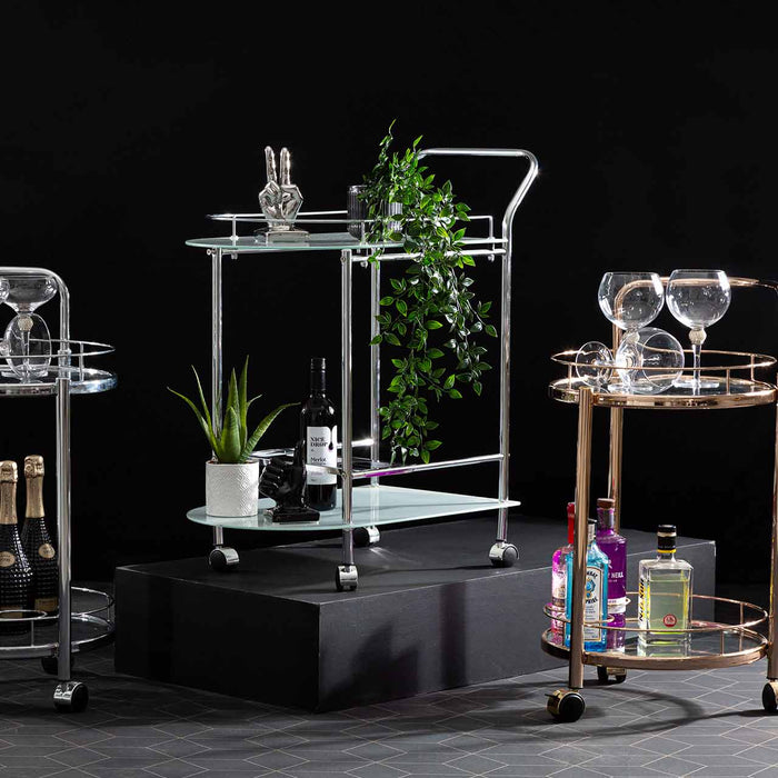 Value Bavaro Chrome Metal Drinks Trolley Shelving Unit CIMC 