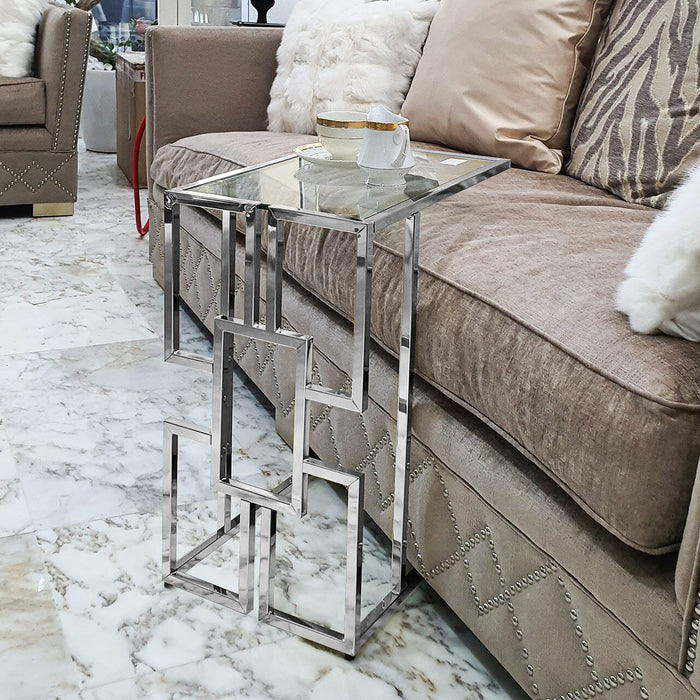 Geo Silver Chrome Glass Top Sofa Table Side Table CIMC 