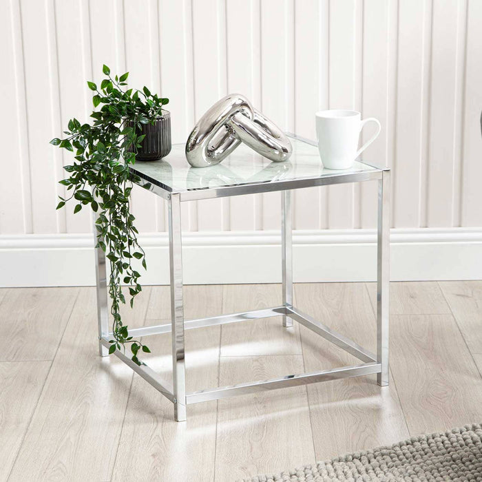 Carra White Marble Effect End Table Side Table CIMC 