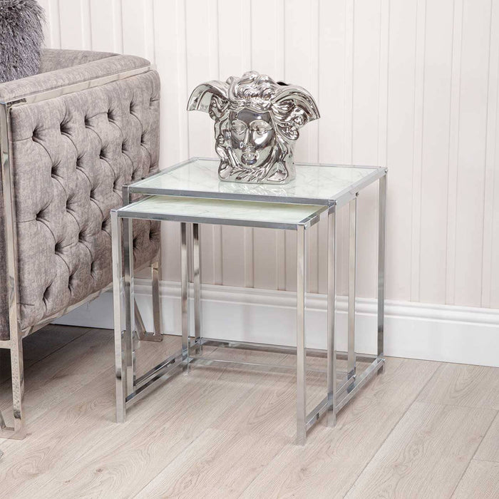 Carra White Marble Effect Set of 2 Nesting Tables Nest Of Tables CIMC 