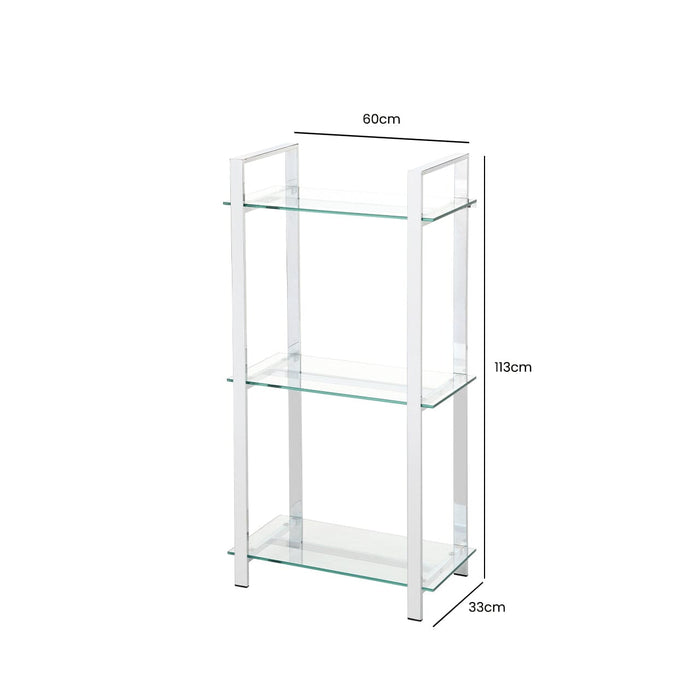 Harry 113cm Chrome and Glass 3 Tier Display Unit Shelving Unit CIMC 