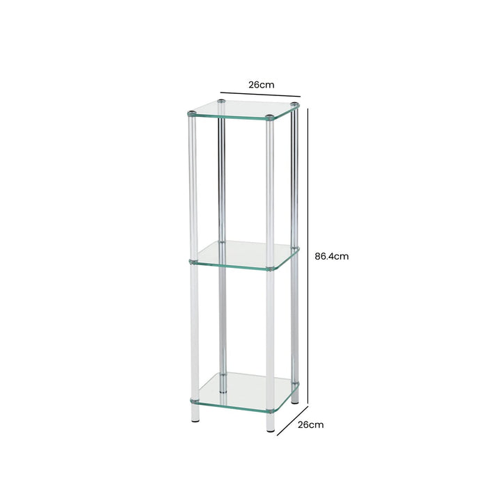 Harry 86cm Chrome and Glass 3 Tier Display Unit Shelving Unit CIMC 