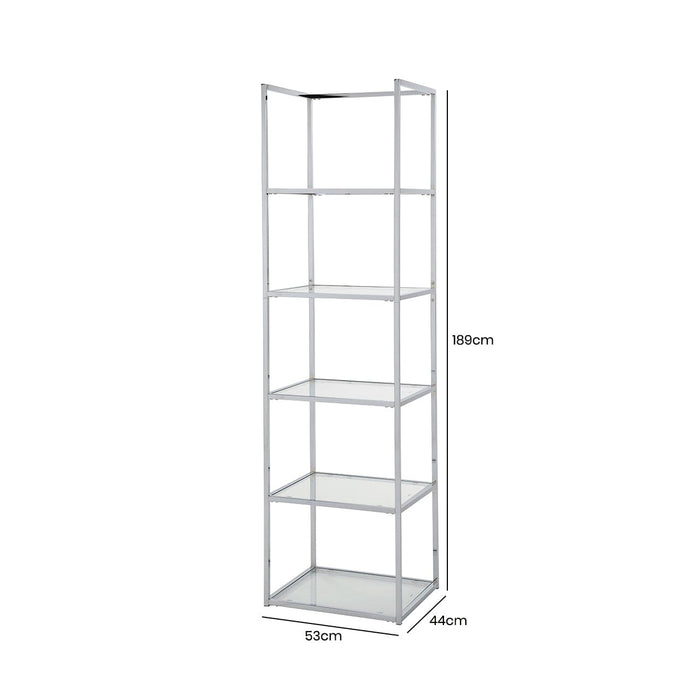 Logan 189cm Chrome and Glass 5 Tiered Rectangular Display Unit Shelving Unit CIMC 