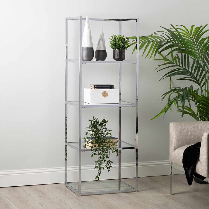 Logan 151.5cm Chrome and Glass 4 Tiered Rectangular Display Unit Shelving Unit CIMC 