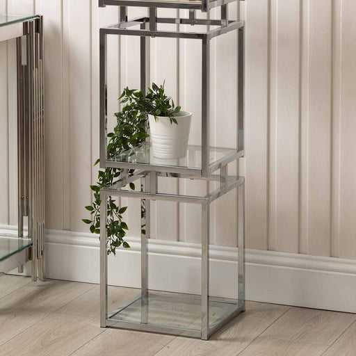 Logan 165.5cm Chrome and Glass 4 Tiered Square Display Unit Shelving Unit CIMC 