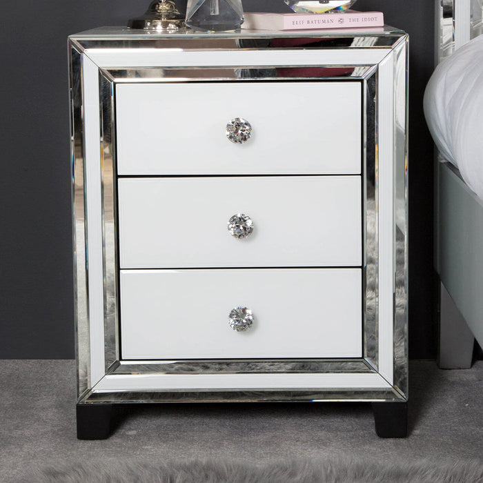 White Manhattan Mirror 3 Drawer Bedside Cabinet Bedside Cabinet CIMC 