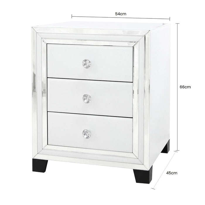 White Manhattan Mirror 3 Drawer Bedside Cabinet Bedside Cabinet CIMC 