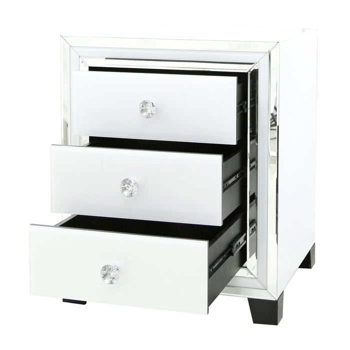 White Manhattan Mirror 3 Drawer Bedside Cabinet Bedside Cabinet CIMC 