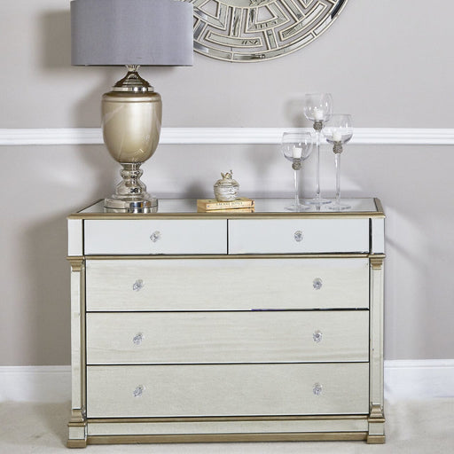 Apollo Champagne Mirrored 5 Drawer Chest Chest of Drawers CIMC 