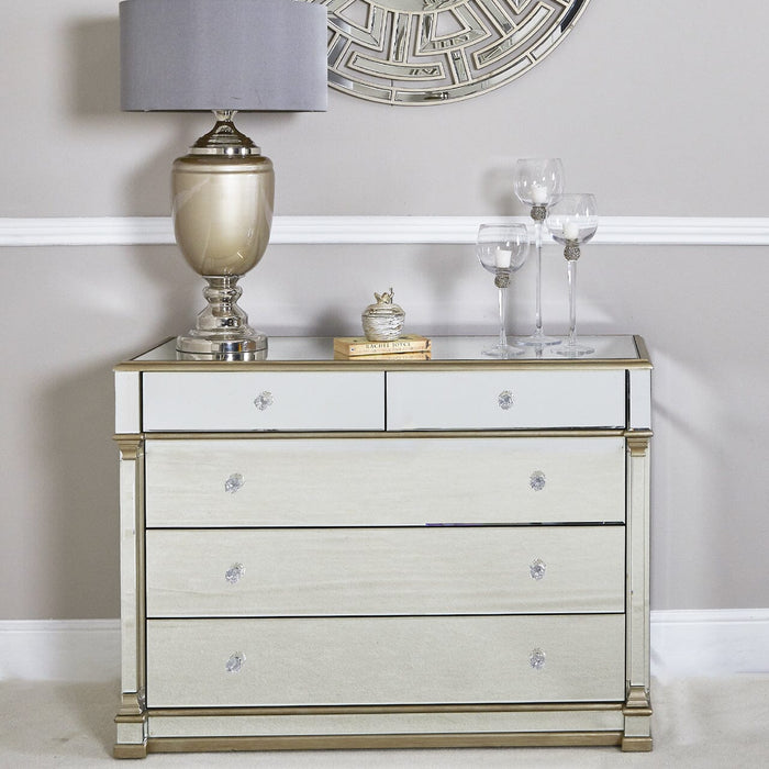 Apollo Champagne Mirrored 5 Drawer Chest Chest of Drawers CIMC 