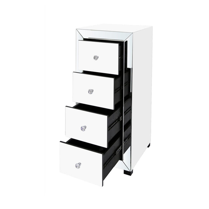 Value Omnia Mirror White 4 Drawer Tallboy Chest of Drawers CIMC 