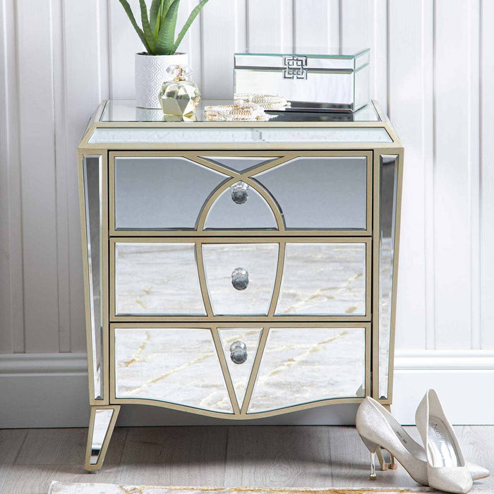 Pristina Mirror Champagne 3 Drawer Cabinet Cabinet CIMC 