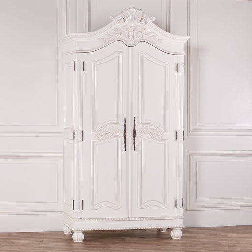 Wooden Carved French Chateau White Double Armoire Wardrobe Maison Repro 