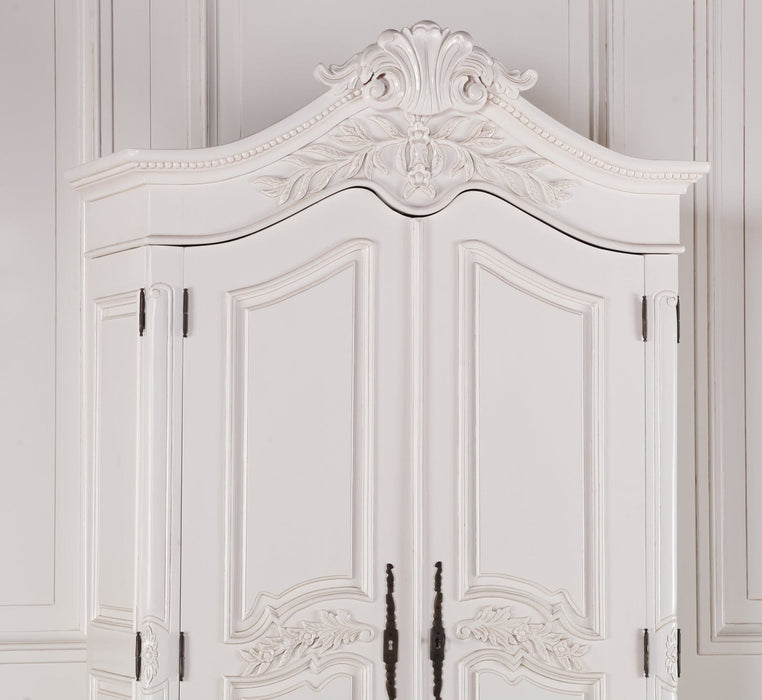 Wooden Carved French Chateau White Double Armoire Wardrobe Maison Repro 