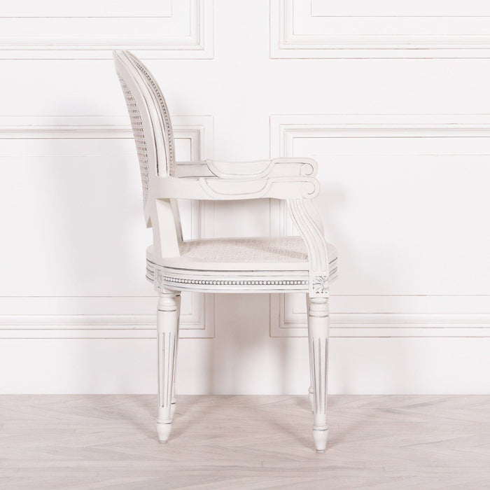 Off White Chateau Rattan Dining / Bedroom Arm Chair Armchair Maison Repro 