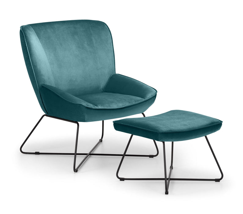 Mila Velvet Accent Chair & Stool - Teal Accent Chair Julian Bowen V2 