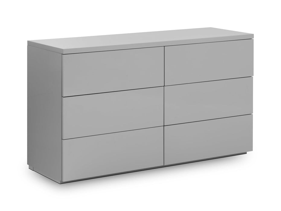 Monaco 6 Drawer Wide Chest - Grey High Gloss Chest of Drawers Julian Bowen V2 