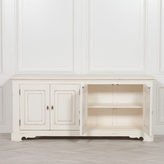 Distressed Aged White Brush Painted Classical Sideboard Sideboard Maison Repro 