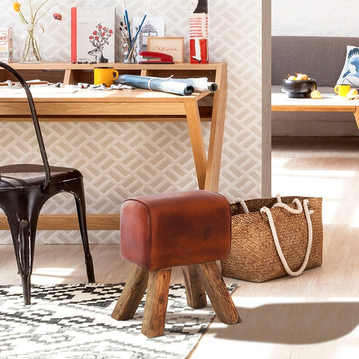 Stool Truned Buck Genuine Leather Stool IHv2 