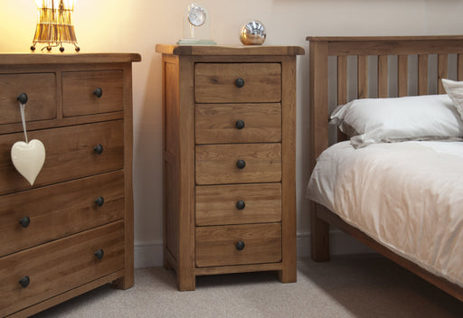 Rustic Oak 5 Drawer Narrow Chest Chest of Drawers GBH 