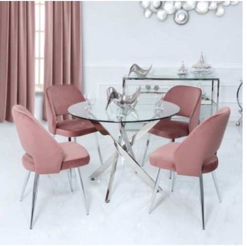 Pink Velvet & Chrome Dining Chair Dining Chair CIMC 