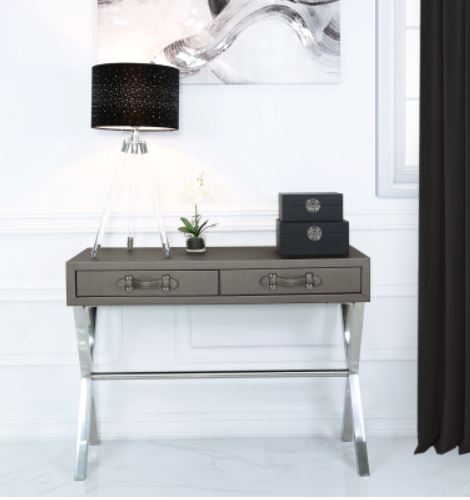 Pewter and Stainless Steel Faux Leather 2 Drawer Console Table Console Table CIMC 