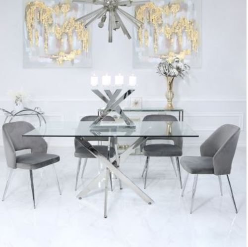 Grey Velvet & Chrome Dining Chair Dining Chair CIMC 