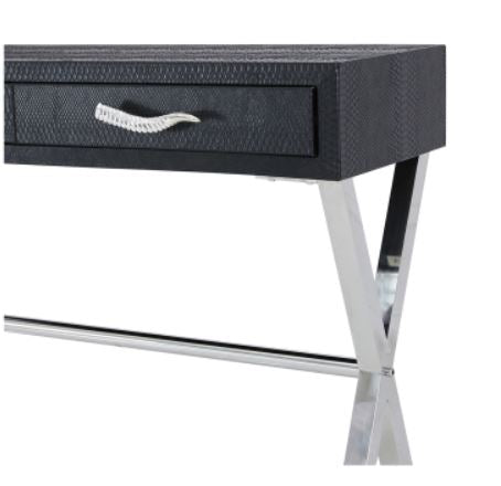 Black and Stainless Steel Faux Snakeskin 2 Drawer Console Table Console Table CIMC 