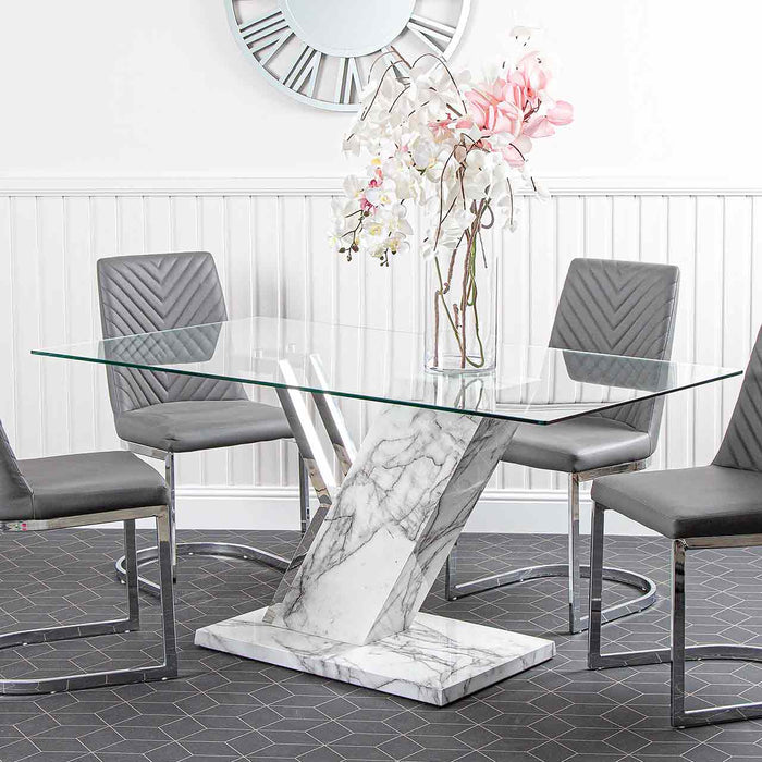 Lusso Wood Dining Table Covered with Marble Design Base with Rectangular Clear Glass Top Dining Tables CIMC 