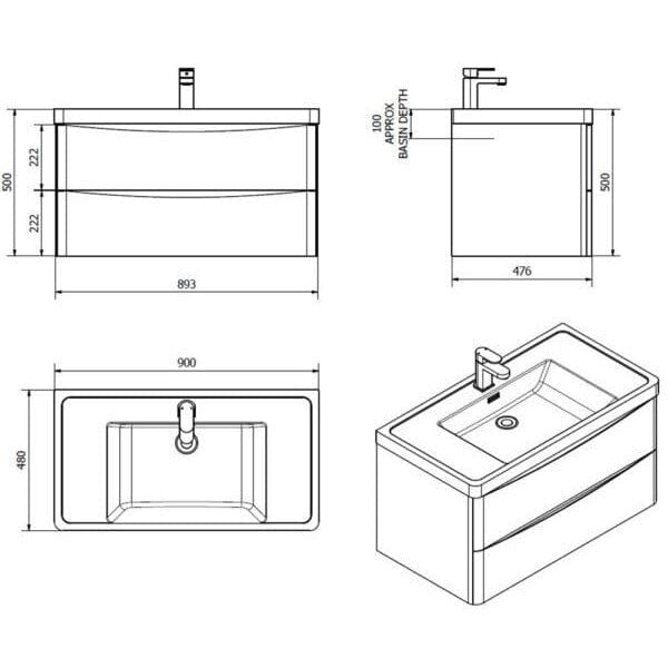 Bali Chestnut 900mm Wall Mounted Cabinet & Polymarble Basin Bathroom Furniture Vendor 116 