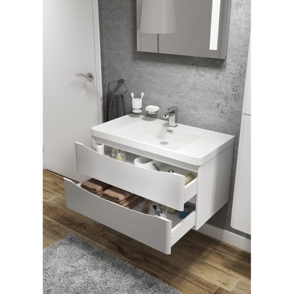 Bali White Ash 900mm Wall Mounted Cabinet & Polymarble Basin Bathroom Furniture Vendor 116 