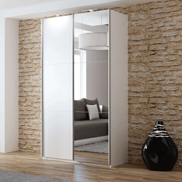 Wardrobe Tokyo 120cm White+Mirror Sliding Wardrobes Home Centre Direct 