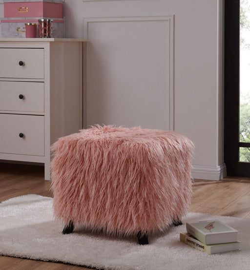 Heavy Shag Faux Sheepskin Cube Stool- Pink Stools/Benches Derrys 