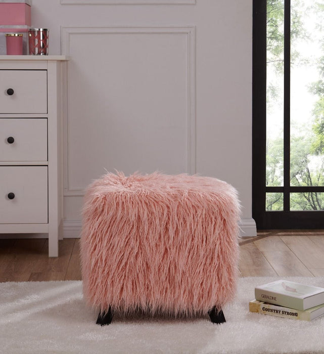 Heavy Shag Faux Sheepskin Cube Stool- Pink Stools/Benches Derrys 