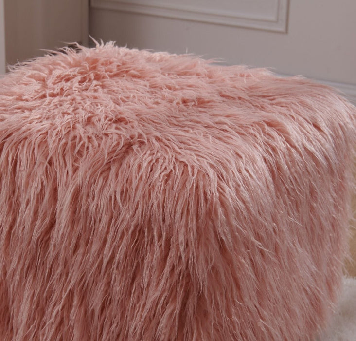 Heavy Shag Faux Sheepskin Cube Stool- Pink Stools/Benches Derrys 