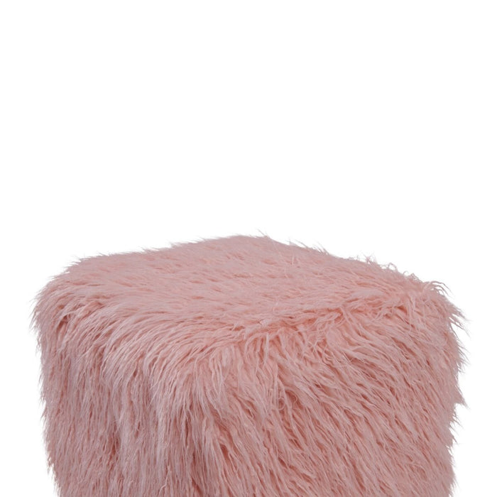 Heavy Shag Faux Sheepskin Cube Stool- Pink Stools/Benches Derrys 