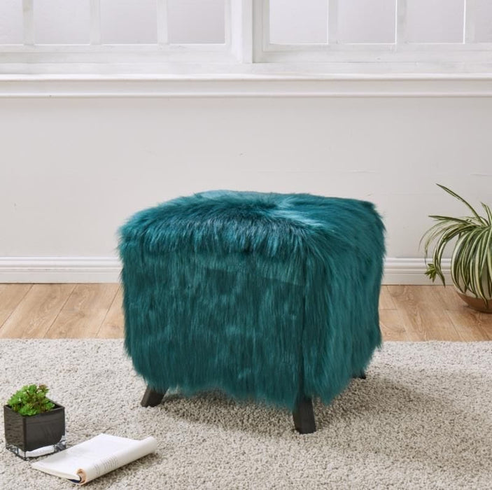 Heavy Shag Faux Sheepskin Cube Stool-Teal Stools/Benches Derrys 