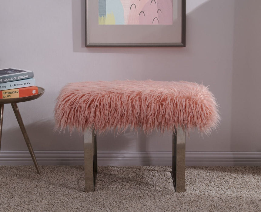 Heavy Shag Faux Sheepskin Bench-Pink Stools/Benches Derrys 