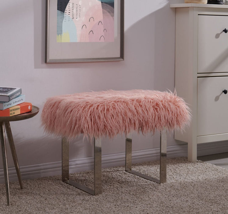 Heavy Shag Faux Sheepskin Bench-Pink Stools/Benches Derrys 