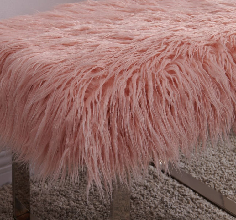 Heavy Shag Faux Sheepskin Bench-Pink Stools/Benches Derrys 