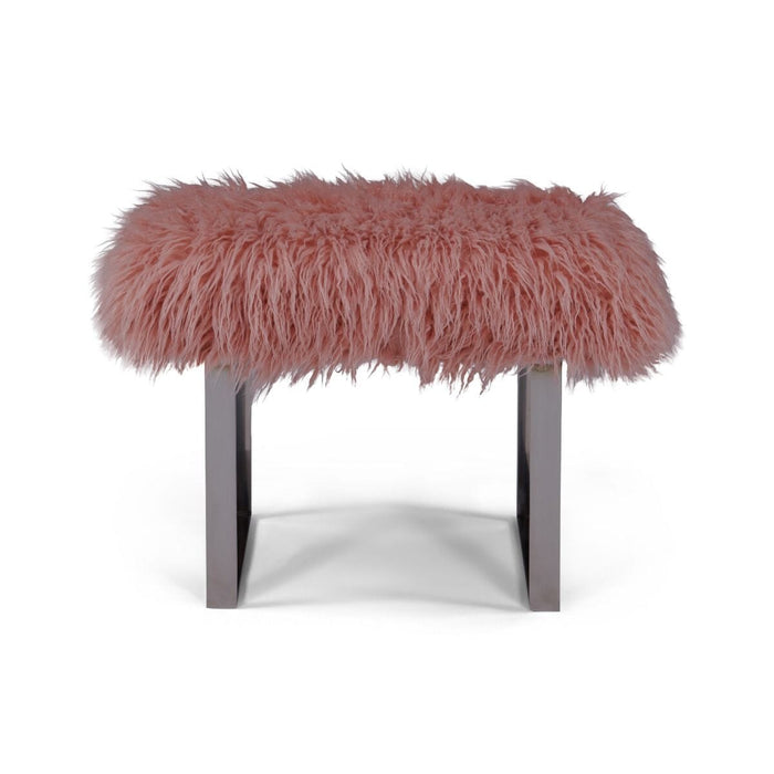 Heavy Shag Faux Sheepskin Bench-Pink Stools/Benches Derrys 