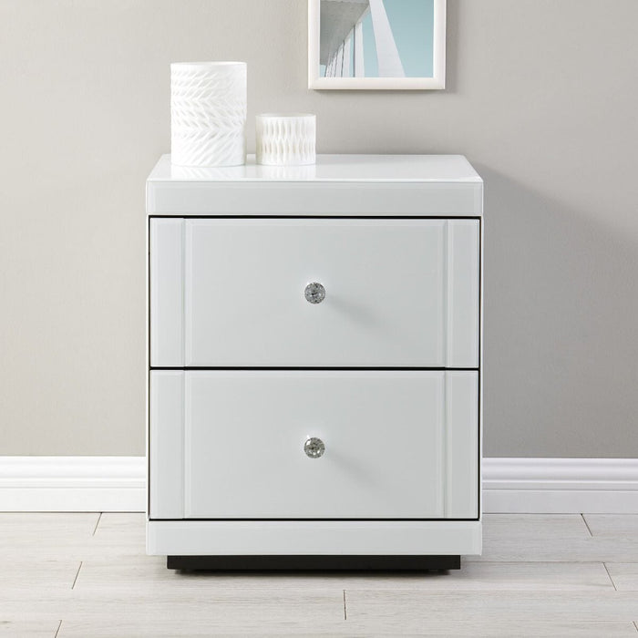 Hollywood 2 Drawer End Table-White Bedside Tables Derrys 