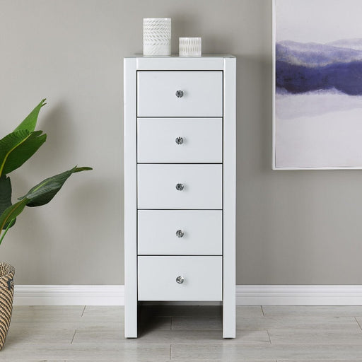 Hollywood 5 Drawer Tallboy-White Chest of Drawers Derrys 