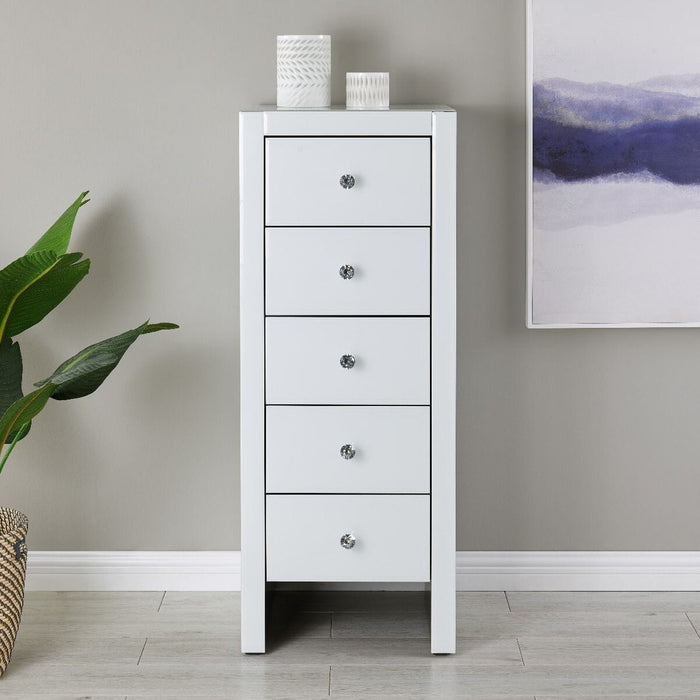 Hollywood 5 Drawer Tallboy-White Chest of Drawers Derrys 