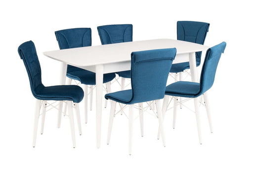 Fara Extending Dining Table White + 6 Chairs Blue *special* Extending Dining Table Derrys 