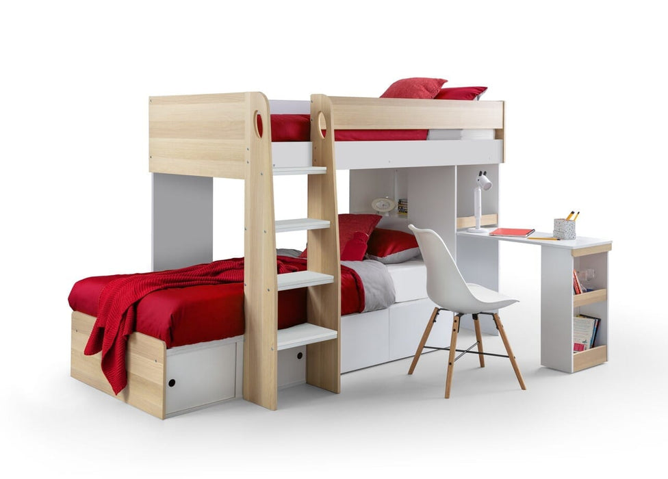 Eclipse Bunk Bed - Scandinavian Oak & White Bunk Beds Julian Bowen V2 